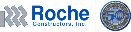 The logo for roche constructors inc. celebrates 50 years