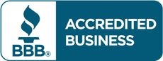 A blue sign that says accredited business on it