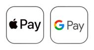 The apple pay and google pay logos are on a white background.