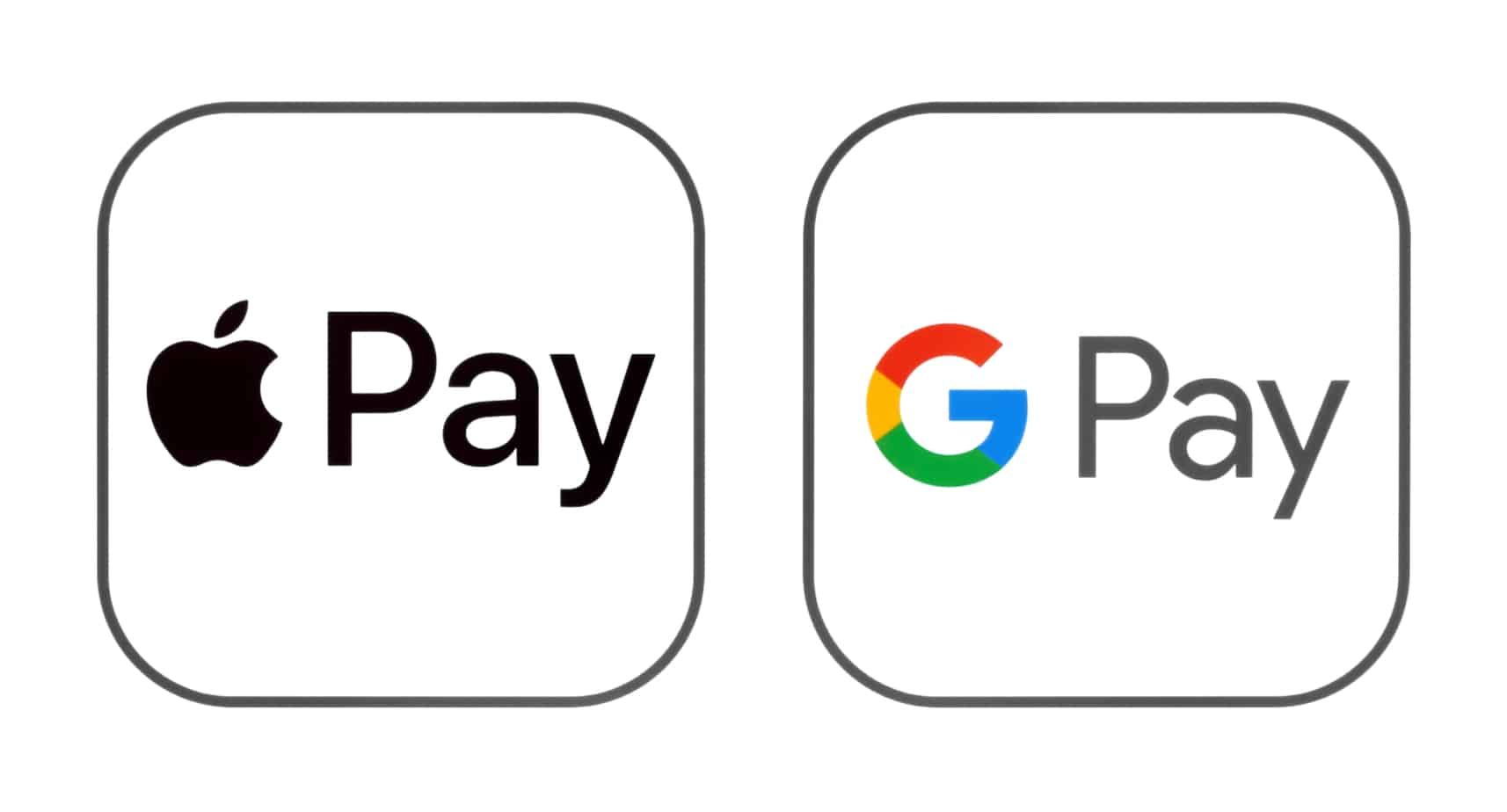 The apple pay and google pay logos are on a white background.
