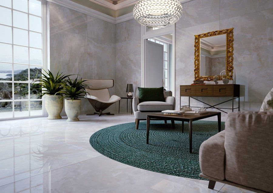 pavimento elegante per zona living in ceramica sottile