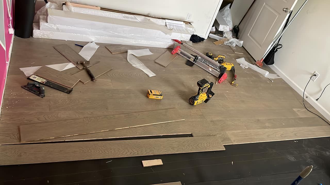 A room with a lot of tools on the floor.