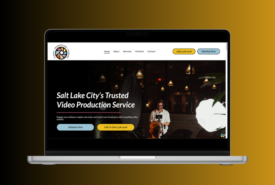 A laptop computer is open to a website for salt lake city 's trusted video production service.