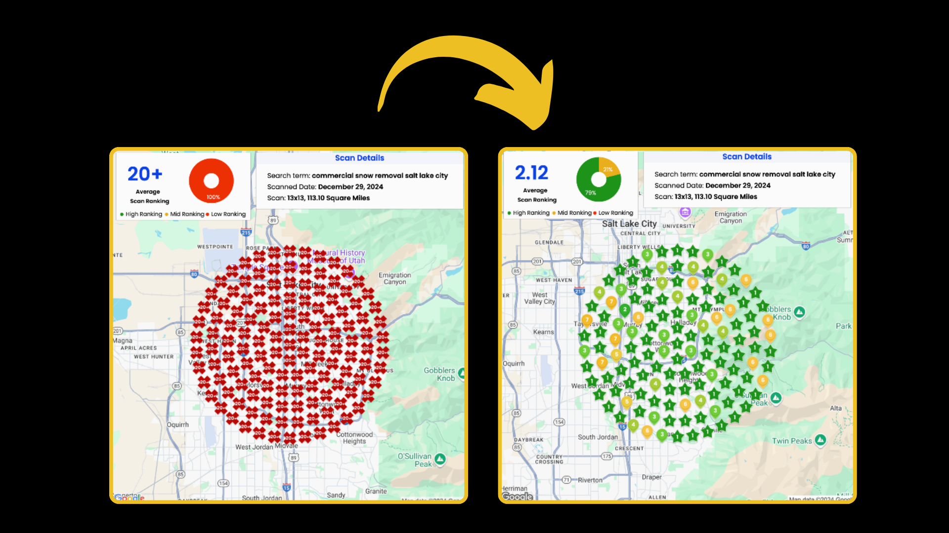 A red circle and a green circle are on a map.