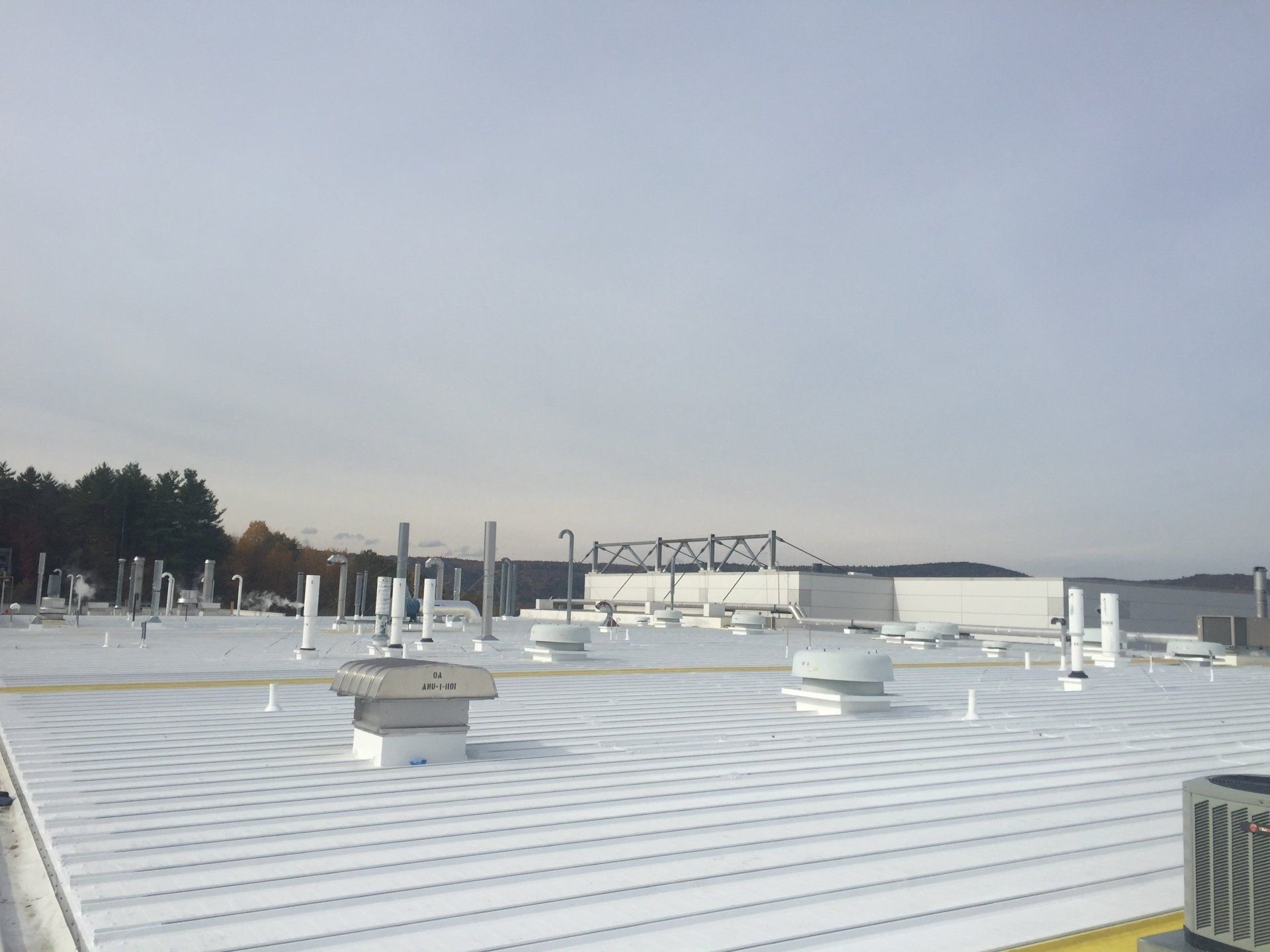 A white roof with a lot of vents on it