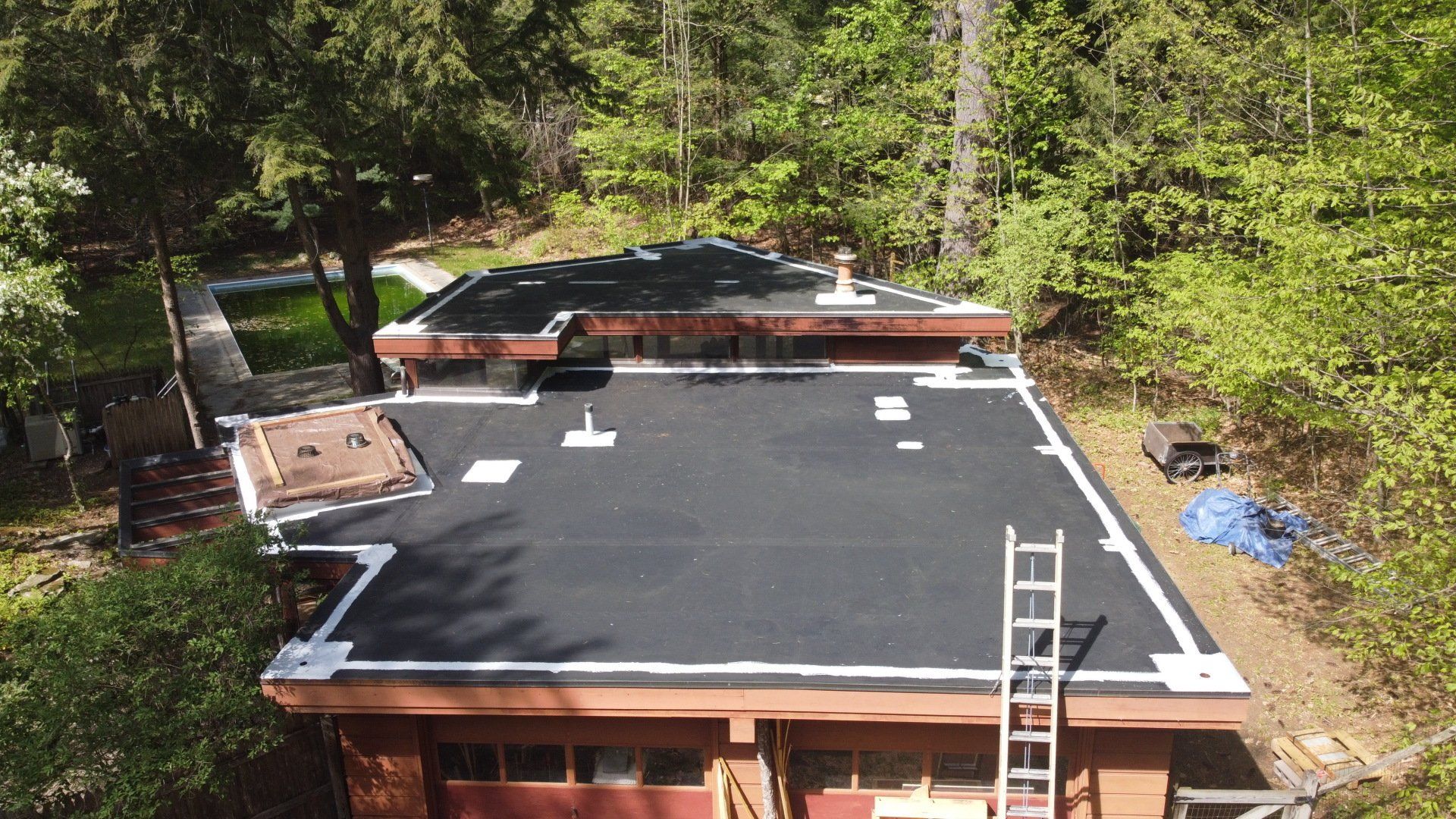 A residential flat roofing system on a home in Vermont