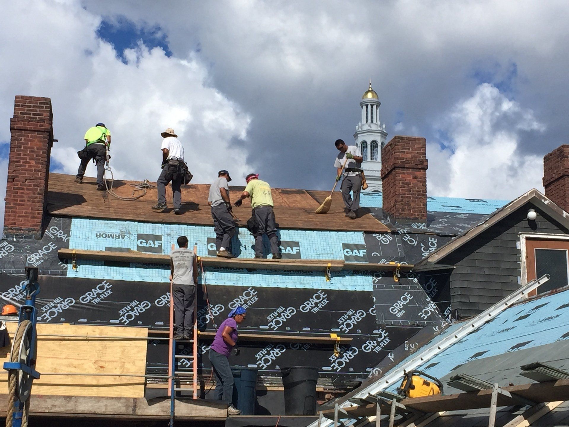 Rodd Roofing employees installed a slate shingle roof on Perkins Hall in Burlington, Vermont. 