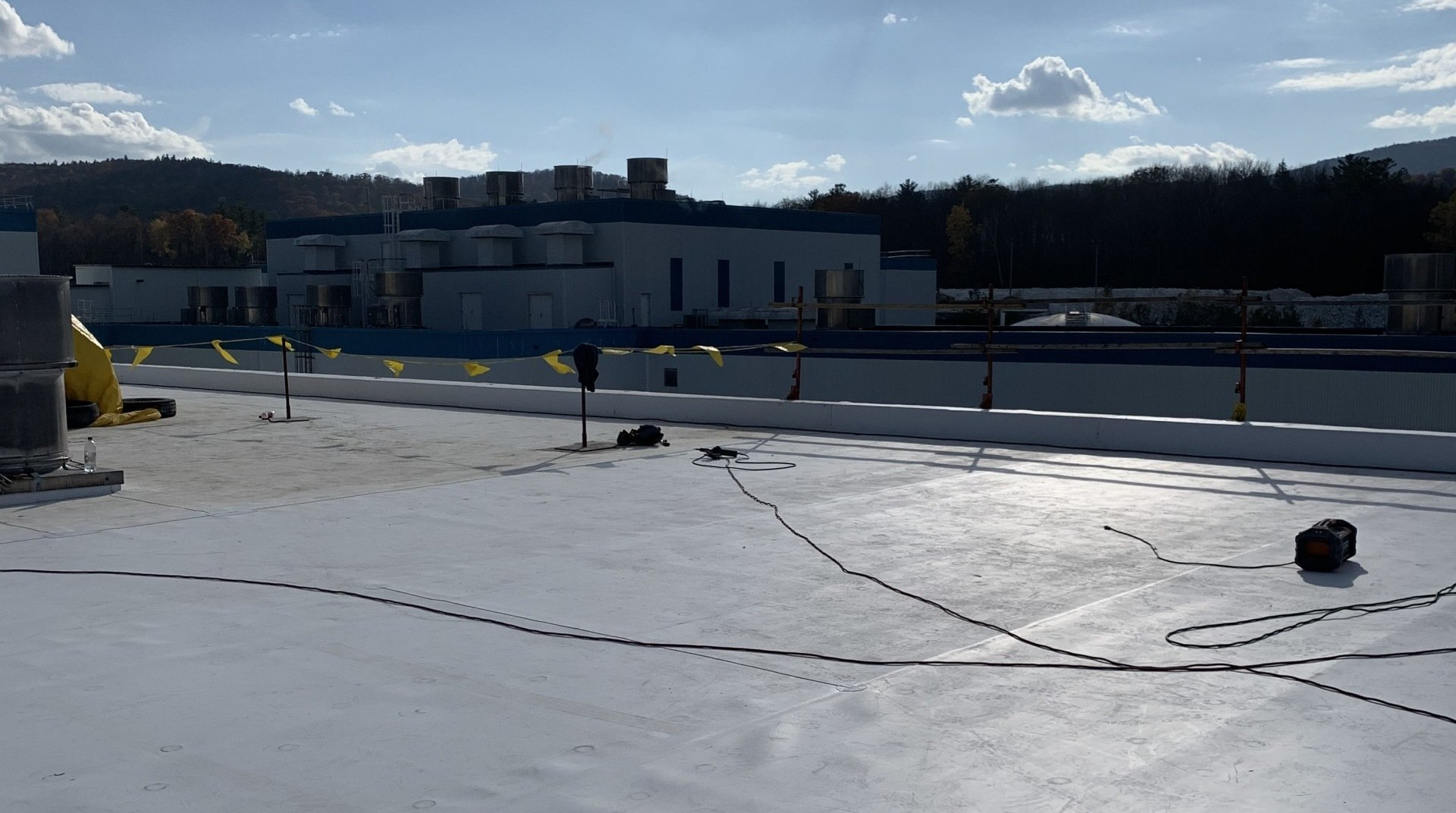 A flat commercial roof maintained by Rodd Roofing in northern Vermont