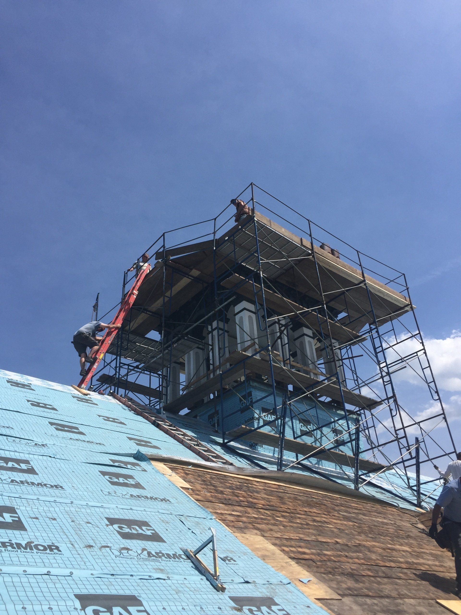 Rodd Roofing  preparing a the bell tower for a slate roof