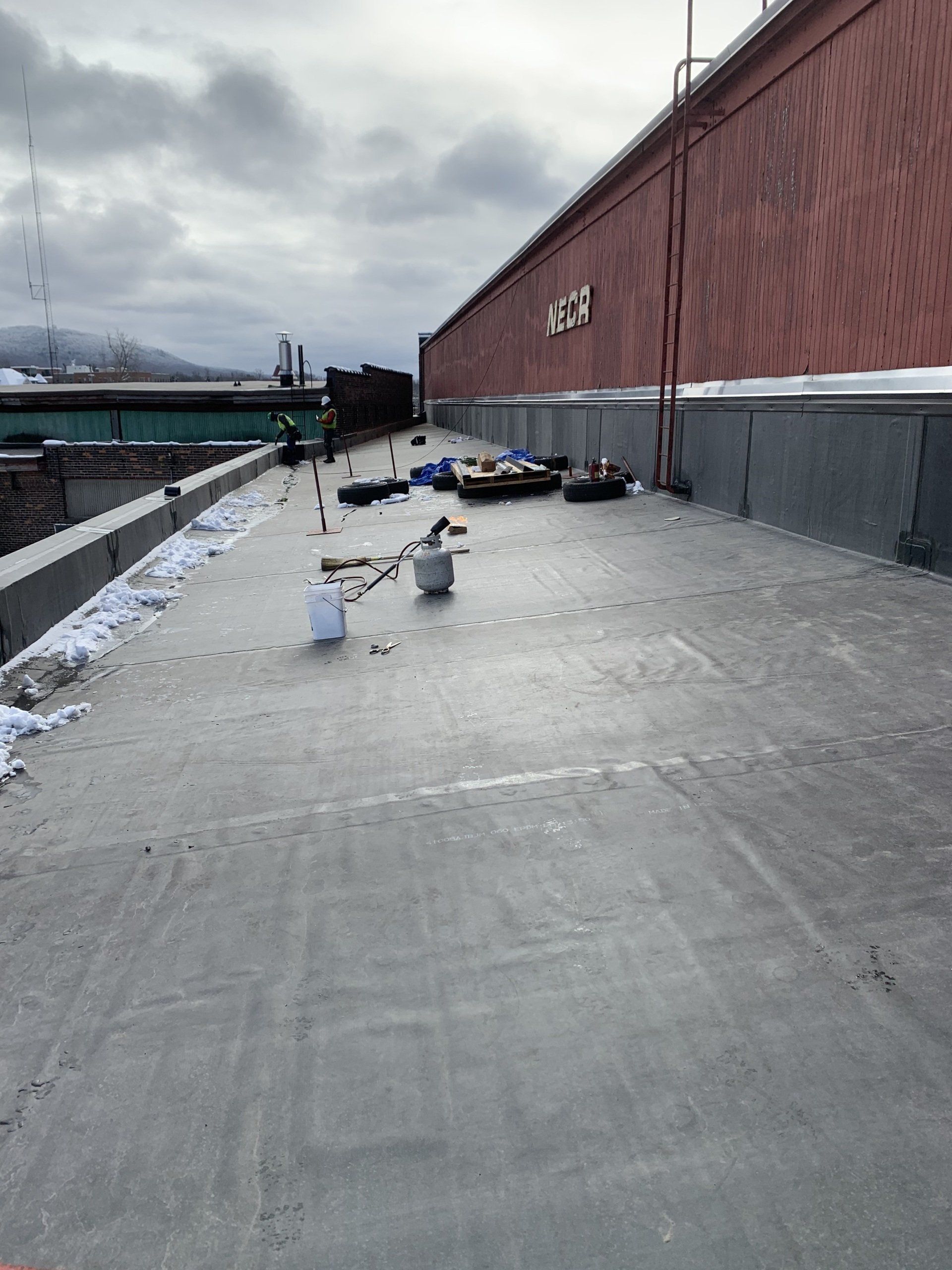 A flat commercial roof maintained by Rodd Roofing in northern Vermont