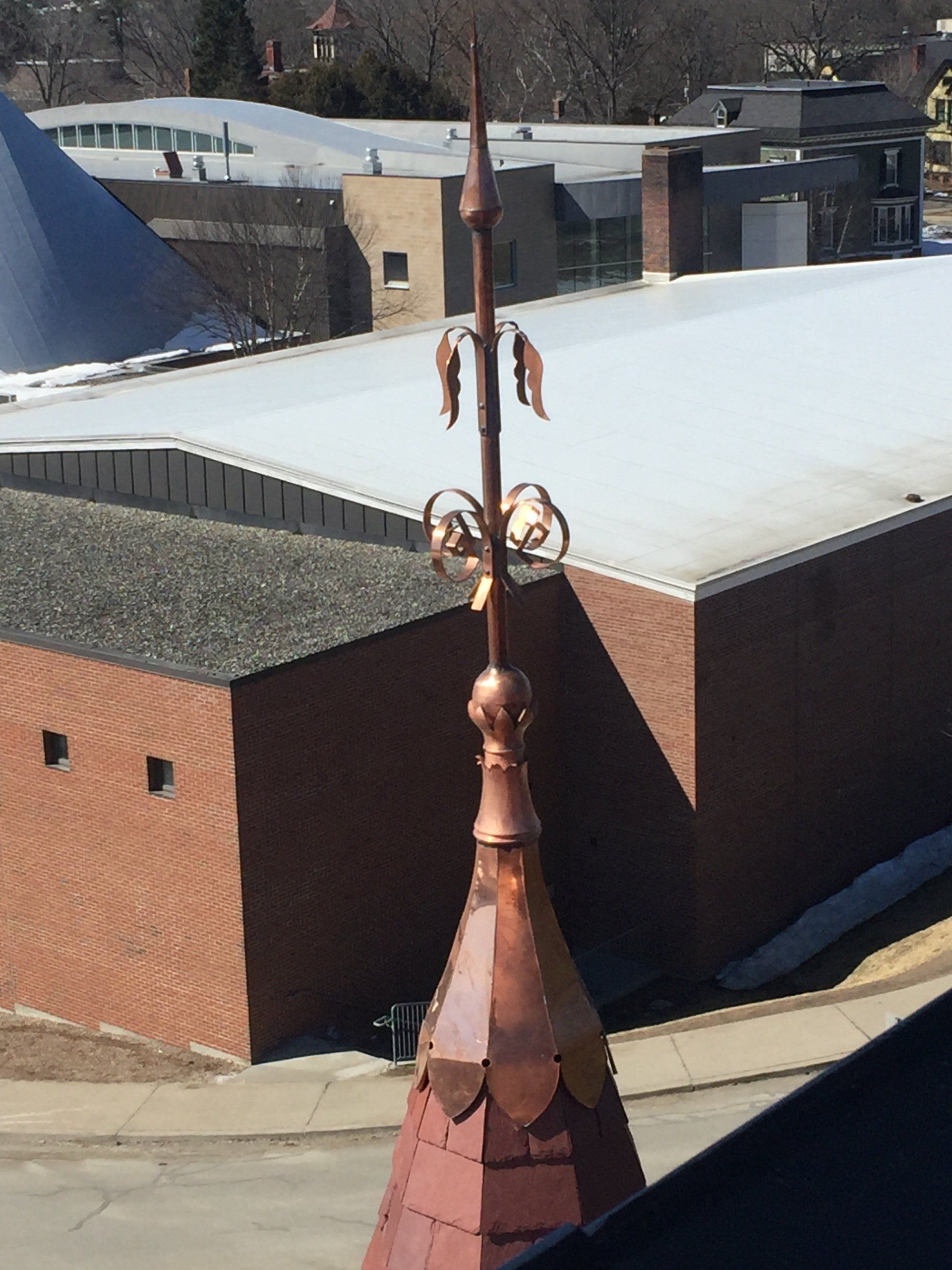 Rodd Roofing installed a copper decorative cap  for a high school in Vermont