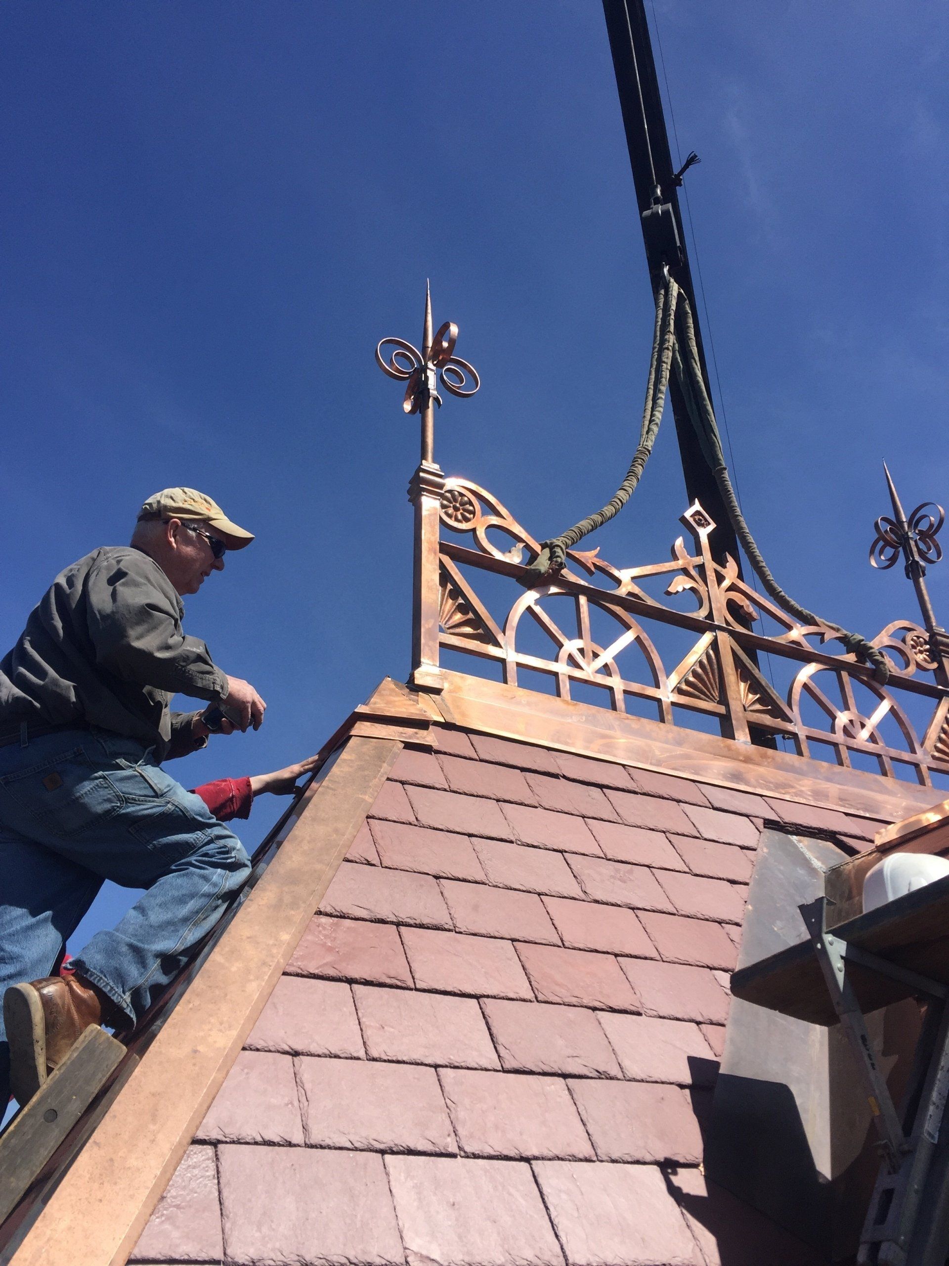 Commercial roofing contractor Rodd Roofing in Vermont working on a slate roof