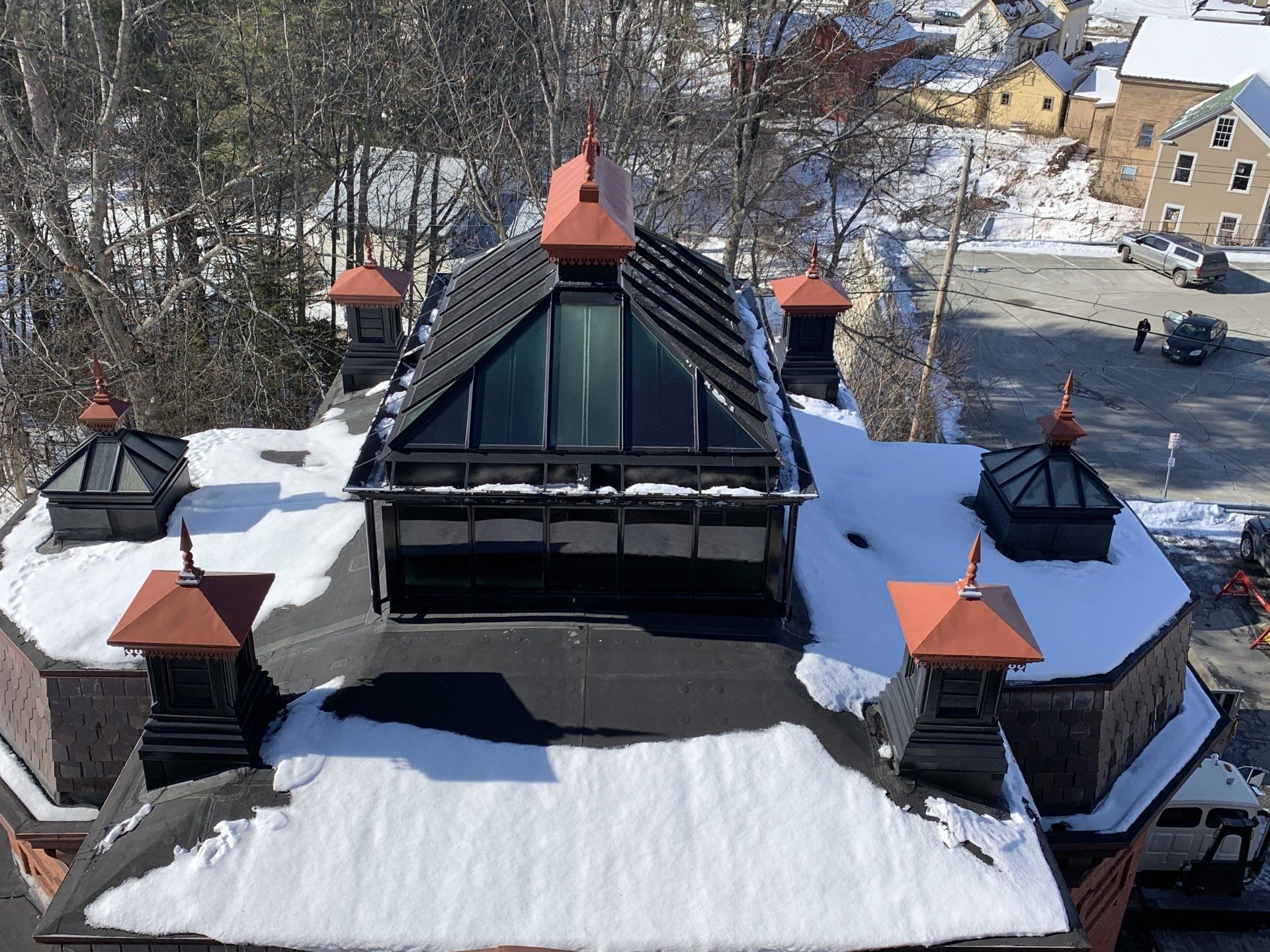 Slate Shingle roof installed by Vermont Roofing Contractors at Rodd Roofing in Winter