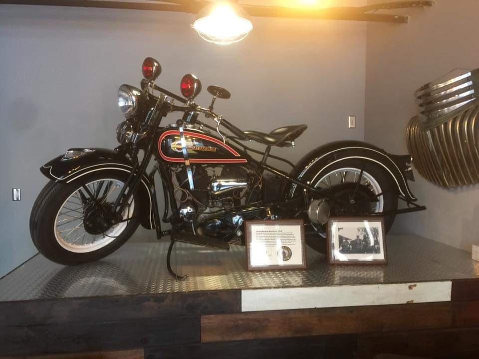 motorcycle display in Downtown Fargo at Graver Barbers