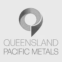 A black and white logo for queensland pacific metals.