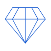 A blue line drawing of a diamond on a white background.
