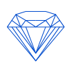 A blue and white drawing of a diamond on a white background.