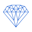 A blue and white drawing of a diamond on a white background.
