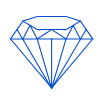 A blue and white drawing of a diamond on a white background.