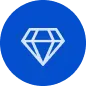 A diamond icon in a blue circle on a white background.