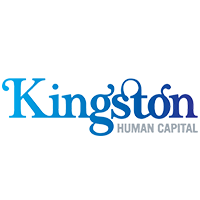 The logo for kingston human capital is blue and white.