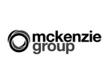 A black and white logo for a company called mckenzie group.