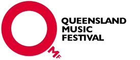 The queensland music festival logo is red and black