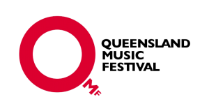 A queensland music festival logo with a red circle