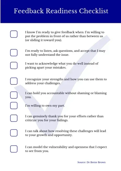 A feedback readiness checklist with a check mark on it