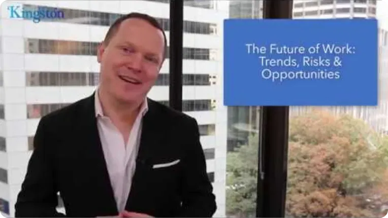 A man in a suit is talking about the future of work