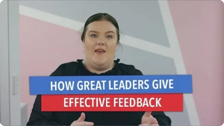 A woman is talking about how great leaders give effective feedback