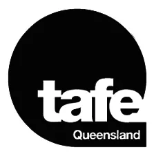 A black and white logo for tafe queensland