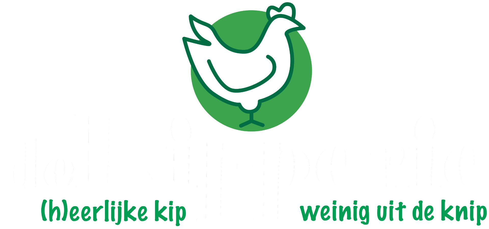 Logo featuring a white chicken silhouette on a green circle above the Dutch text 