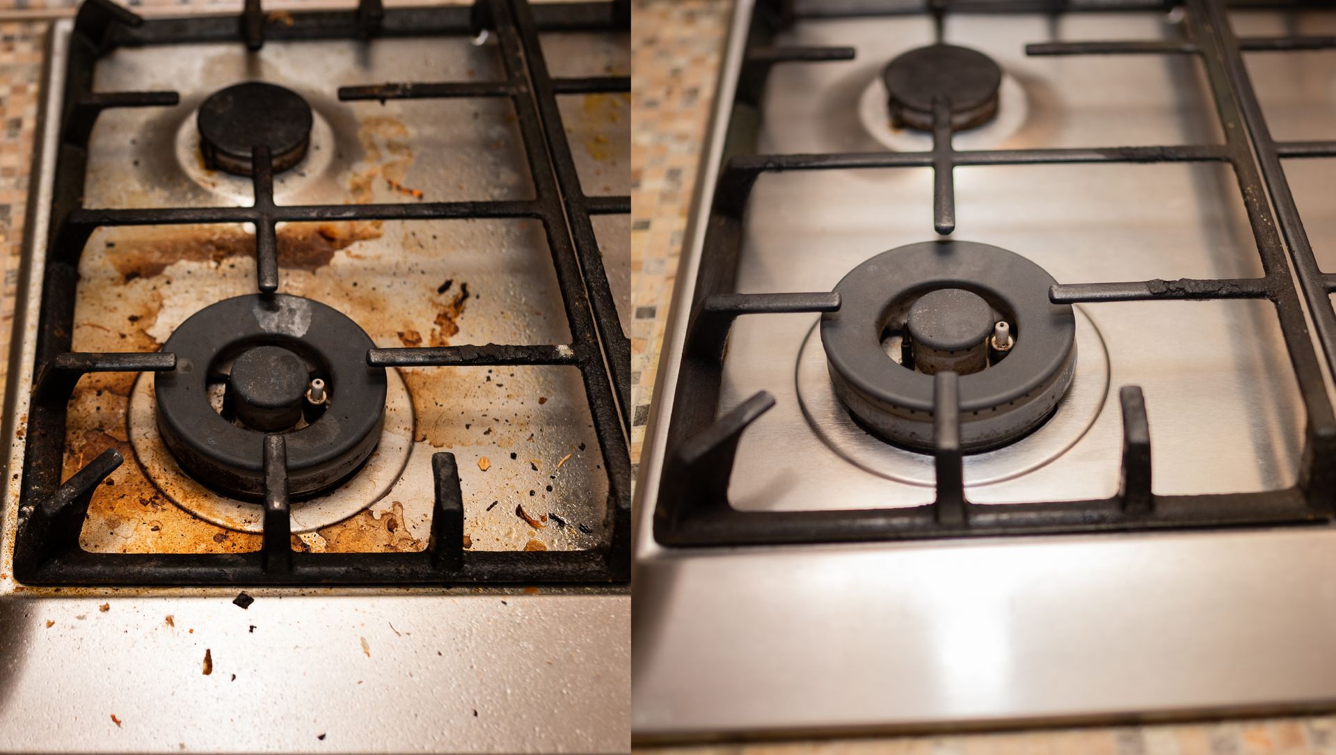 A before and after photo of a stove top oven.