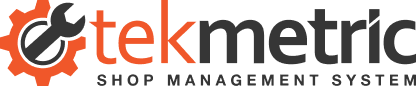 Logo for Tekmetric, a shop management system, featuring a gear and wrench icon.
