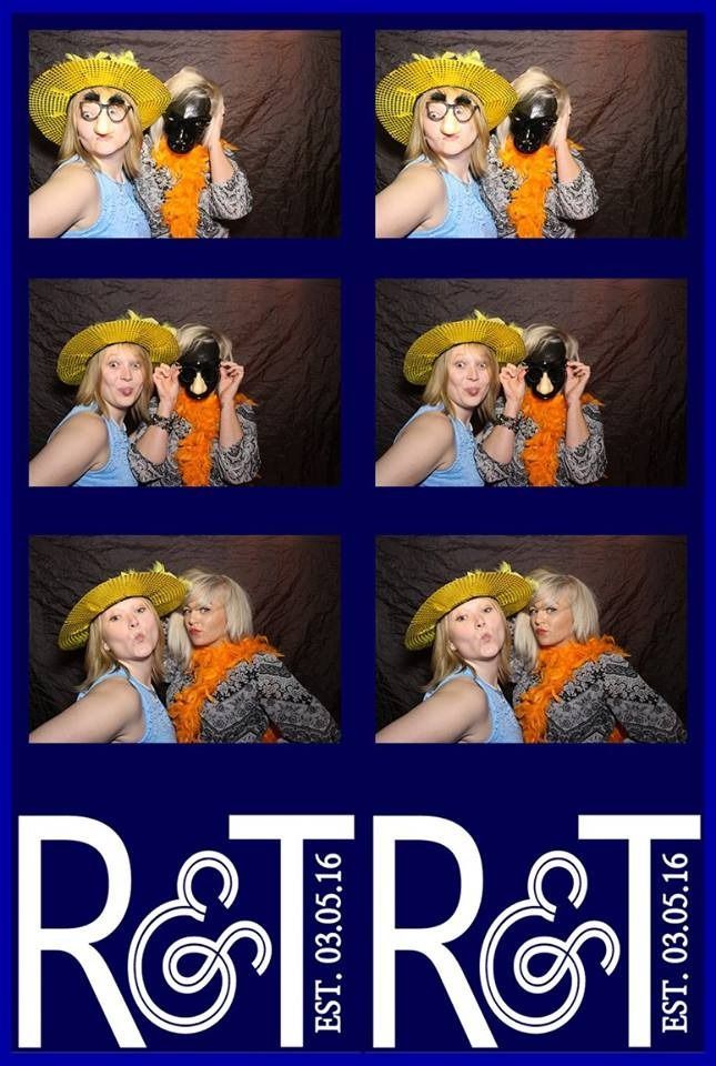 Photo booth collage of three costumed friends posing, with a blue R&R logo at the bottom.