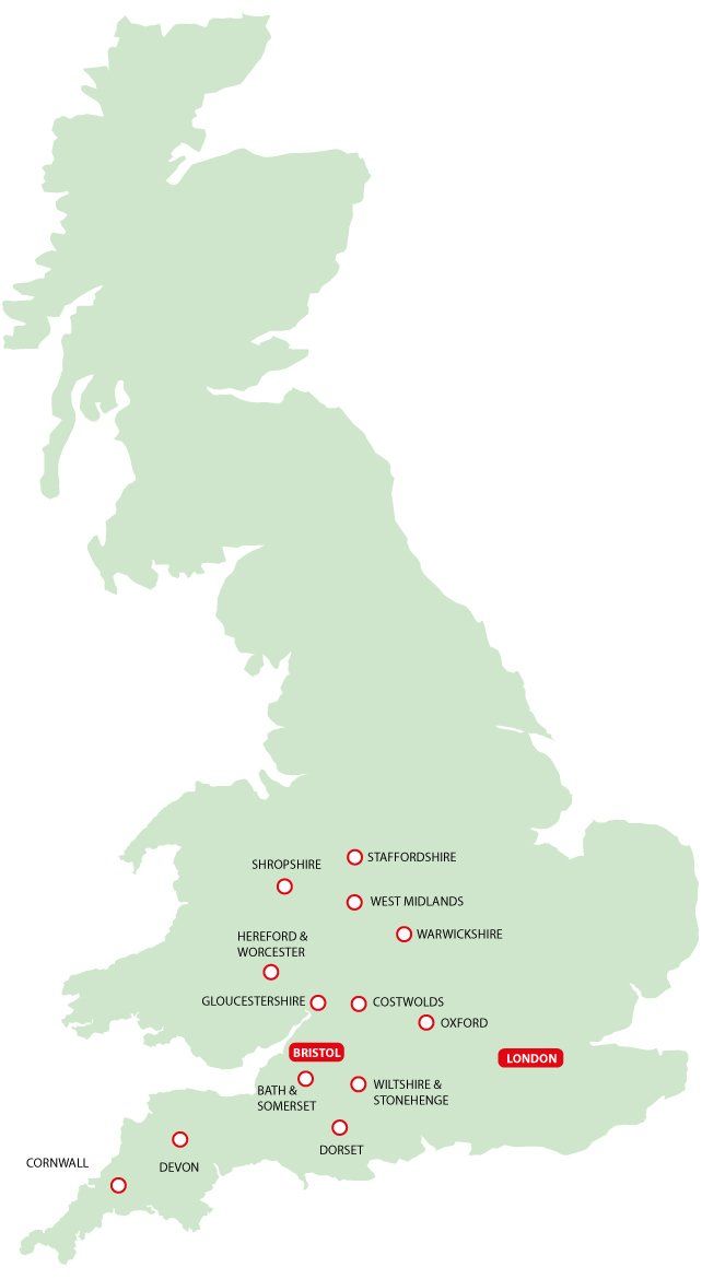 Tour areas for Britain's Best Heritage Tours