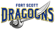 Fort Scott Dragons logo with blue and gold text and a silver sword design