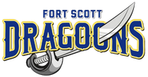Fort Scott Dragons logo with blue and gold text and a silver sword design