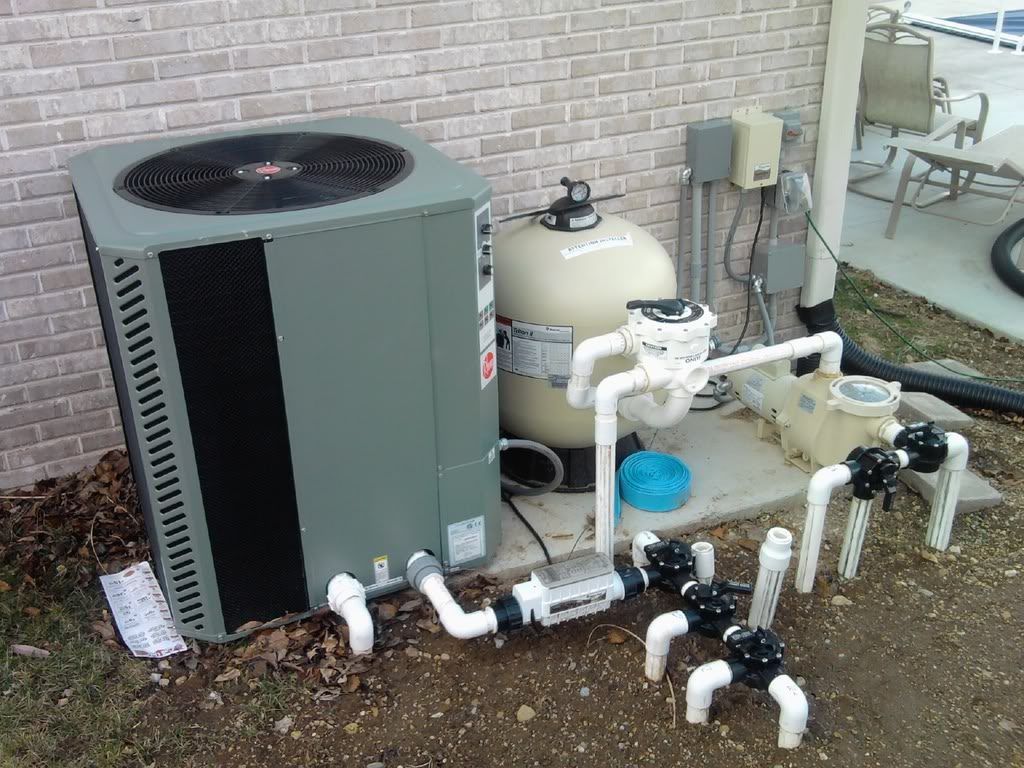 An efficient pool heating system connected to a control unit and pump.