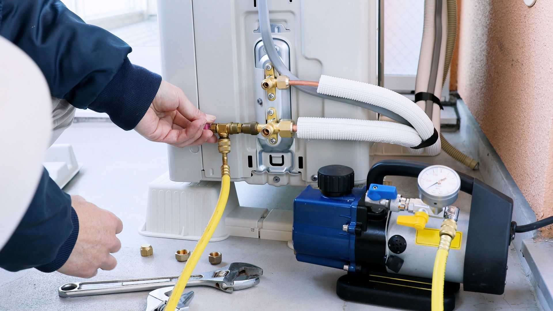 An image showing a process of cleaning air conditioner, removing dust and debris.