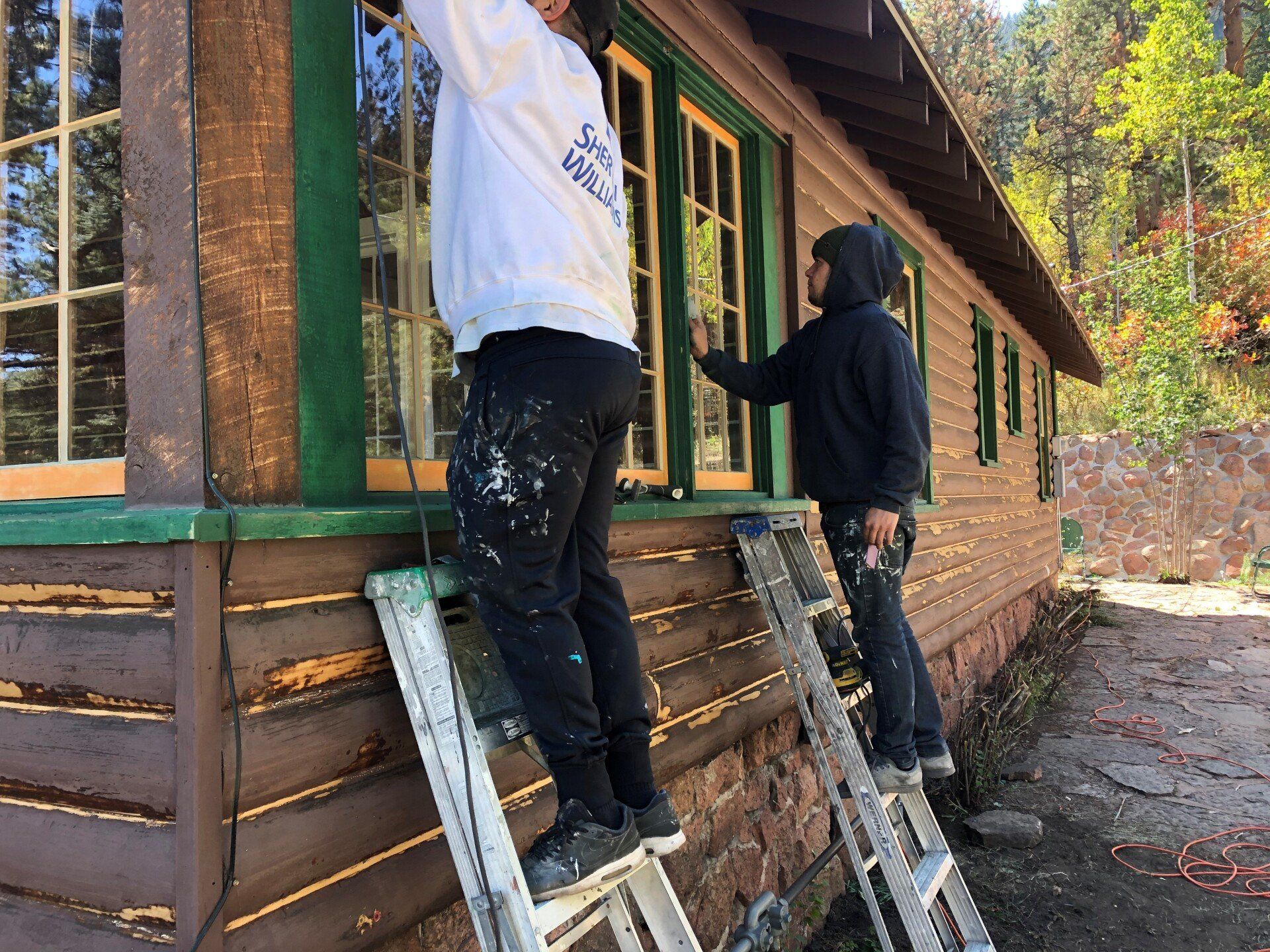 Media Blasting Log Cabin in Colorado Getting Prepped for Refinishing