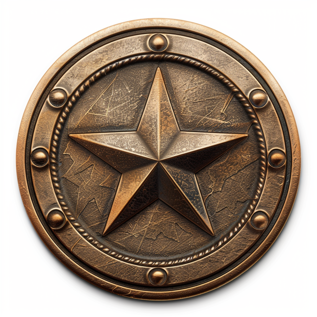 A bronze coin with a star in the center