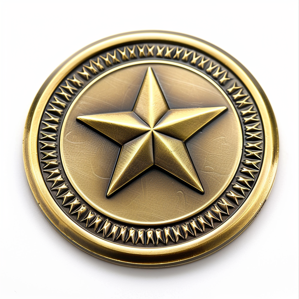 A Gold coin with a star in the center