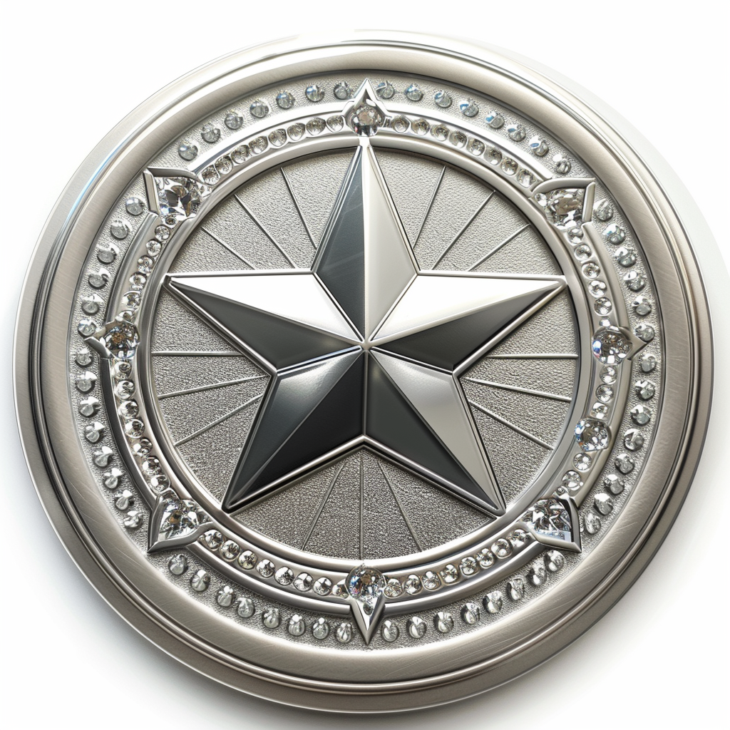 A platinum coin with a star in the center