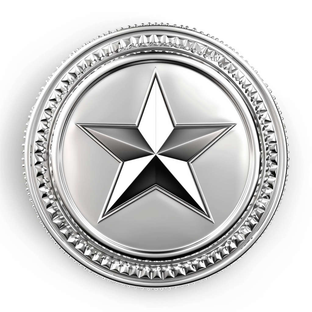 A silver coin with a star in the center