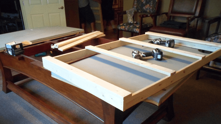 drill tools on pool table frame