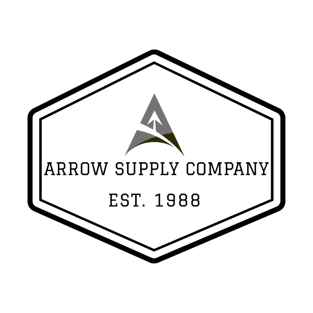 Logo for Arrow Supply Company featuring a stylized arrow icon inside a hexagon with the text 