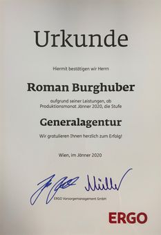 Urkunde Generalagentur Roman Burghuber