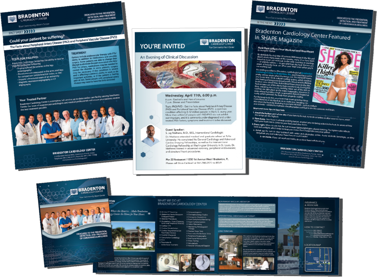Brochures and a newsletter from the Wellington Regional Medical Center with doctors, articles, and a building photo.